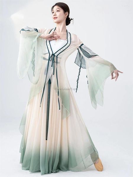 Bühne tragen 2024 Chinesische Fee Klassisches Tanzkleid Weibliche Fließende Lange Gaze Mantel Top Stil Verbesserte Hanfu Kostüm W135