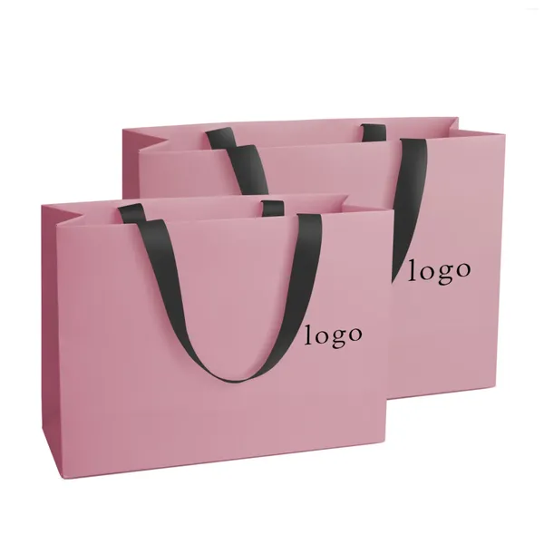 Alışveriş çantaları özel ayakkabı butik pembe ambalaj hediye kağıt torba giysiler için