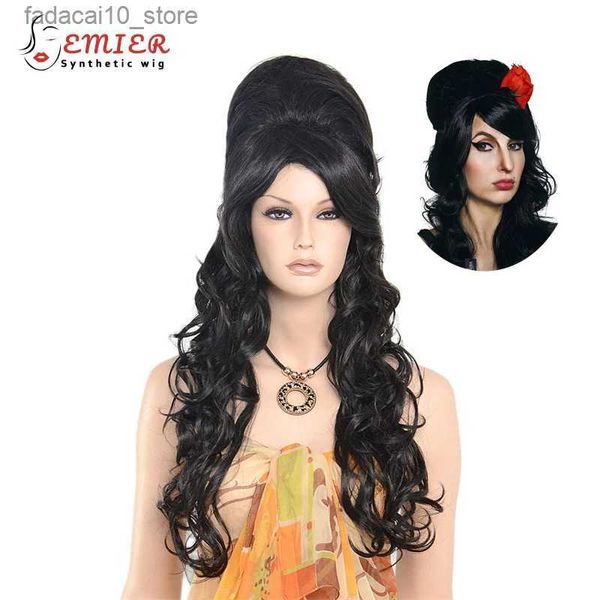 Синтетические парики Готический черный парик в стиле Эми Уайнхаус Костюмный парик Высококачественное волокно Парики в стиле 60-х годов для женщин Q240115