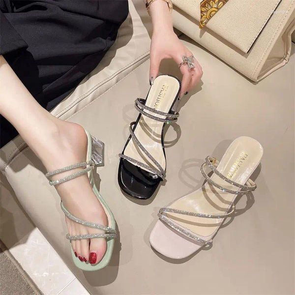 Sandalen 2024 Sommer Damen Shose High Heels Transparente Ferse Damen Schuhe Gürtel Sexy Stil Kristall