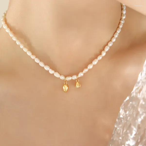 Collane con ciondolo Collana di perle artificiali naturali barocche in acciaio inossidabile da donna dal design premium di lusso Lotus