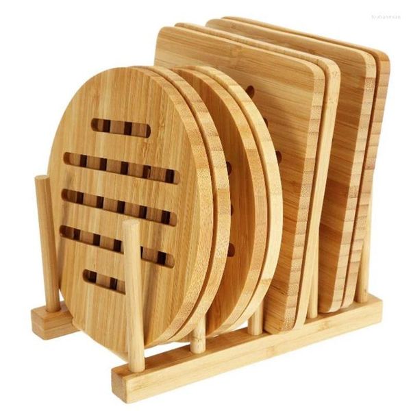 Trivets de bambu de armazenamento de cozinha com almofadas de rack de prato trivet esteira à prova de calor para racks pratos pote tigela bule etc