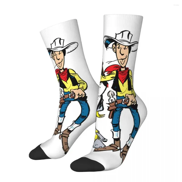 Meias masculinas Lucky Luke Homens Mulheres Moda Cartoon Hip Hop Primavera Verão Outono Inverno Tubo Médio Presentes