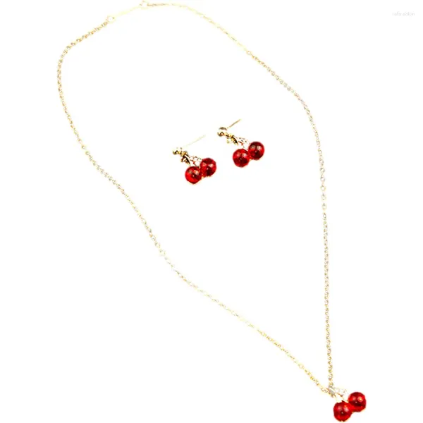 Conjunto de brincos de colar 1 feminino cereja joias presentes de frutas