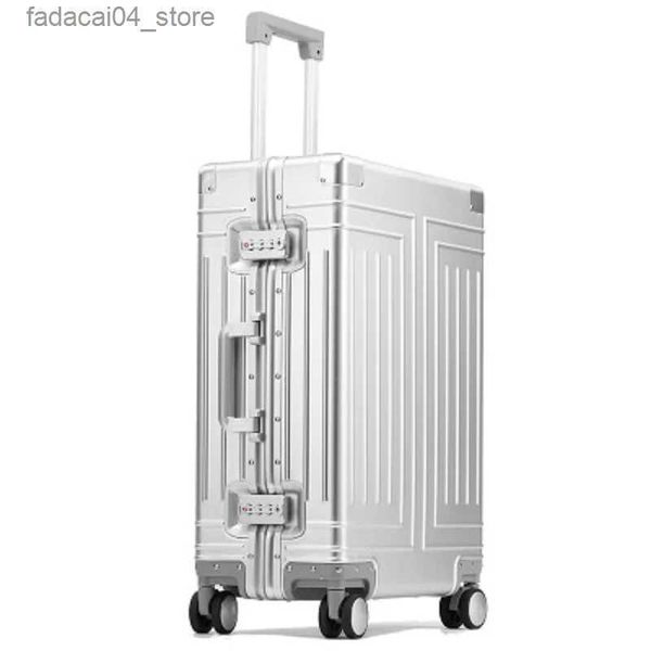 Malas 100% de alumínio-magnésio de alta qualidade Bagagem de rolamento para embarque Spinner International Brand Travel Suitcase Q240115