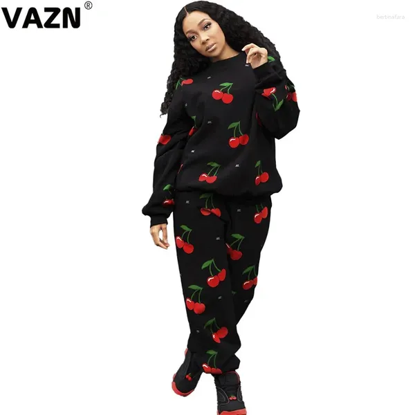 Pantaloni a due pezzi da donna VAZN 2024 di alta qualità carino nero giovane tuta morbida gratuita casual manica lunga lunga slim tute da donna 2 set