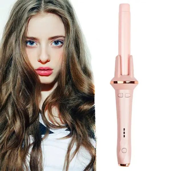 Presente de Natal Barril de Cerâmica Iônica Profissional 360 Ondulado Praia Waver Auto Rotação Modelador de Cabelo Wand Automático Curling Iron 240115