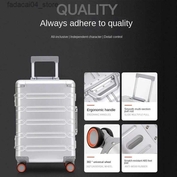 Malas de viagem de alta qualidade bagagem de viagem sênior 100% material de liga de alumínio-magnésio 20/24/26/28 tamanho girador marca mala de viagem Q240115
