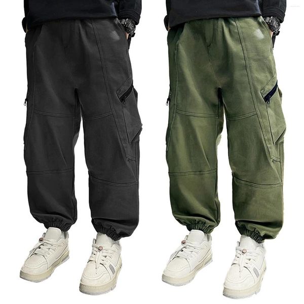 Hosen 2024 Kinder Jungen Cargo Hosen Baumwolle Mode Kausalen Reißverschluss Taschen Lose Elastische Bund Für Hip-Hop Tanz Skateboarding