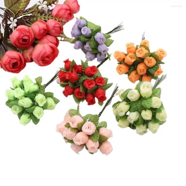 Pacchetto di fiori decorativi Seta artificiale Mini bocciolo di rosa Testa di fiore Bouquet Confezione regalo Scrapbooking Decorazione di nozze per feste a casa