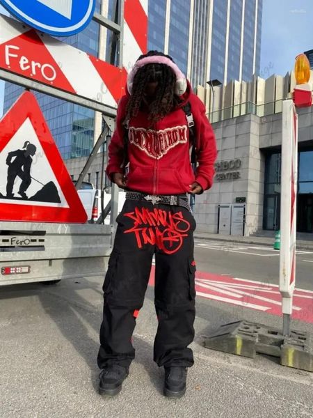 Männer Hosen Harajuku Hip Hop Druck Y2K Retro Straße Trend Cargo Pant 2024 Mode Marke Schwarz Lose Overalls Jogger männer Kleidung