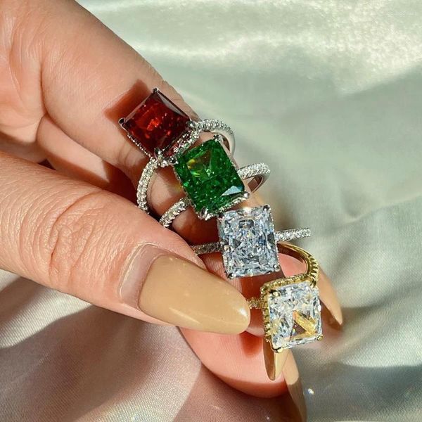 Cluster-Ringe Karachis S925 Sterling Silber Ring handgefertigt mit hochgekohltem Diamant-Blumenschliff 8 10 rechteckige Süßigkeiten für Frauen