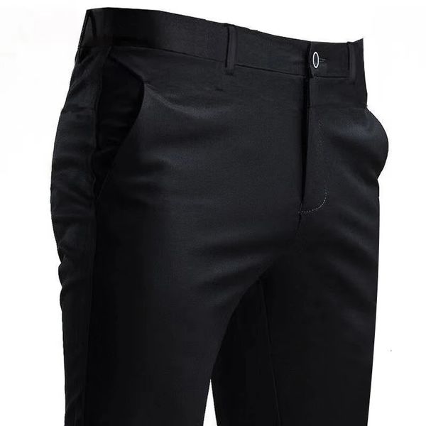 Мужские костюмные брюки, эластичные повседневные брюки с карманами, однотонные, прямые, пригодные для носки, черные классические брюки полной длины для домашней работы 240113