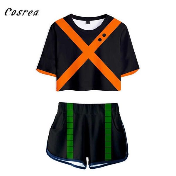 Anime Mein Hero Wissenschaft Cosplay Zwei Stück Sets Frauen Sexy T-shirt Shorts Boku Keine gym uniform Trainingsanzug Mädchen Y0913283q