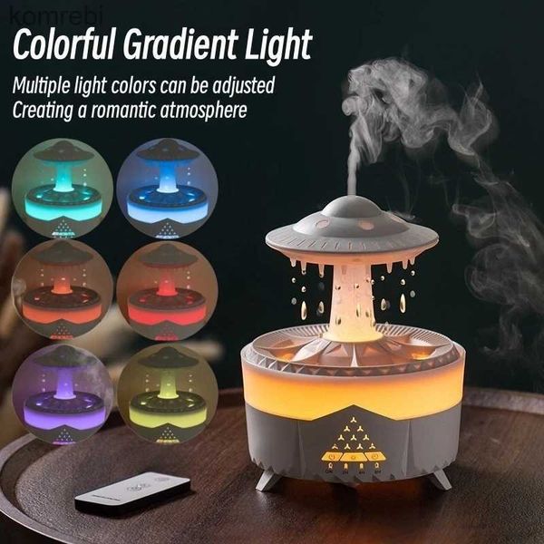 Humidificateurs Diffuseur d'humidificateur d'air d'aromathérapie télécommandé de 350ML diffuseur d'huile essentielle d'arôme de goutte de pluie UFO avec lampe à LED pour HomeL240115