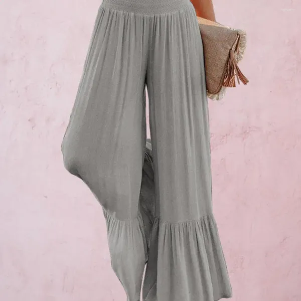 Calças femininas mulheres elegante cintura alta perna larga sólida solta calças compridas primavera outono drapeado plissado punhos yoga