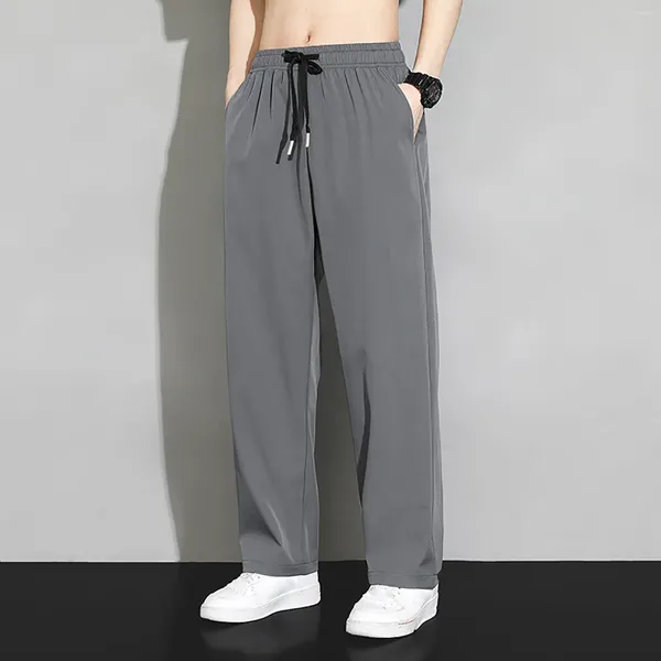 Мужские брюки, мужские однотонные эластичные завязки на талии, прямые брюки в корейском стиле с карманами для занятий спортом на открытом воздухе, свободные провисающие днища мужские