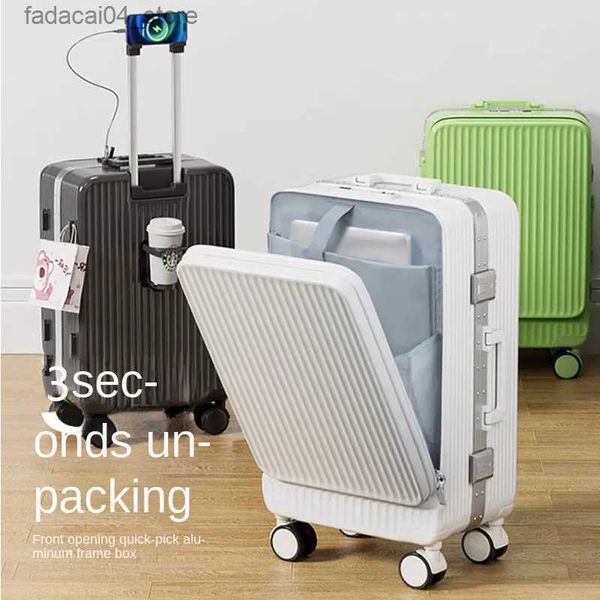 Malas Nova Mala Multifuncional 18 Saco de Viagem Abertura Frontal Bagagem Carry-on Bag 28 Suporte de Telefone USB Rolling Trolley Mala de Viagem Q240115