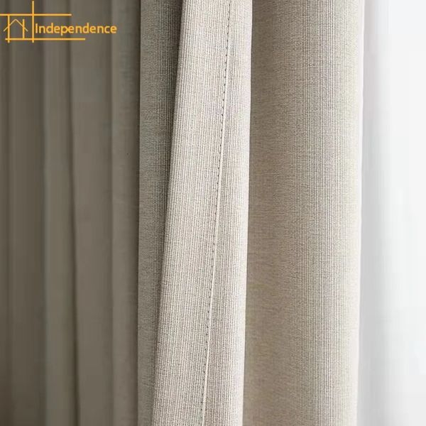 Simples e moderno algodão e linho creme cortinas blackout para sala de estar quarto decoração personalizado acabado cortina divisória 240115