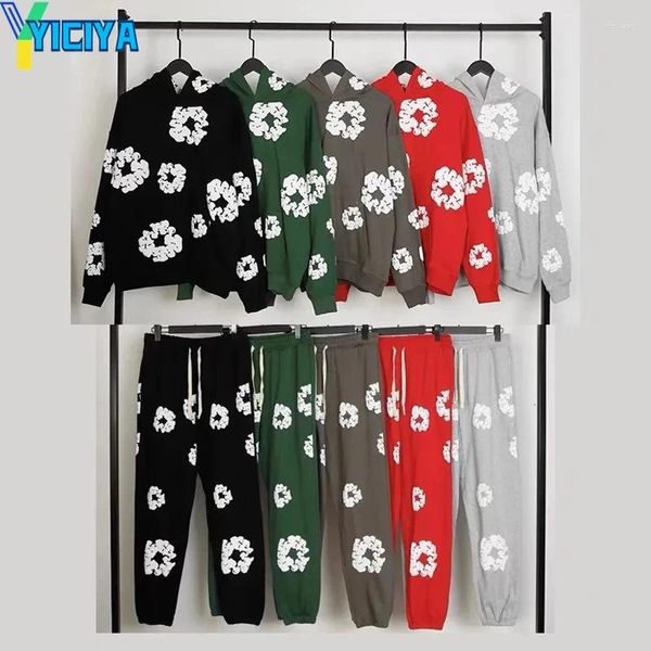 Kadınların İki Parçası Pantolon Yiciya Y2K Pantolon Setleri DT Marka Kapok Kapuk Kapüşonlu Sweatshirt Seti Unisex American Giyim Sweatpants Track Suits Kıyafet