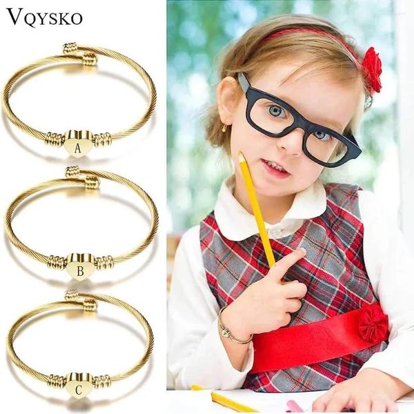 Браслет VQYSKO, детские браслеты золотого цвета для девочек от А до Я, сердце из нержавеющей стали, начальные украшения для маленьких девочек, подарки на день рождения, от 21 года