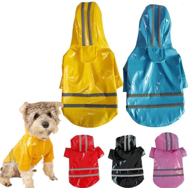 Hundebekleidung Welpen Haustier Regenmantel Hoody S-XL Wasserdichte Jacke PU Outdoor Walking Hunde Katzen Reflektierende gestreifte Regenmantel Mode