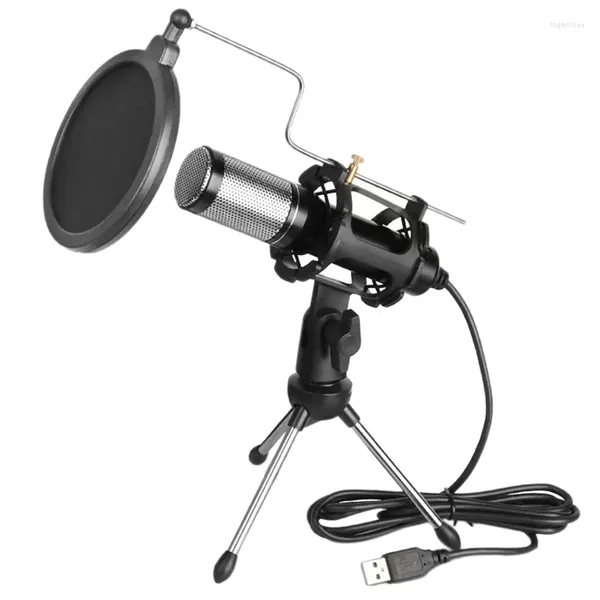 Microfones Condensador de microfone USB com tripé e filtro de qualidade de som para gravação de transmissão ao vivo
