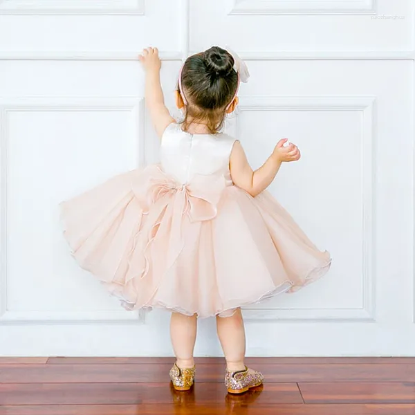 Mädchen Kleider Baby Mädchen Geburtstag Tutu Outfits Blume Tüll Strass Große Schleife Zurück Kleid Kinder Prinzessin Rosa Ärmelloses Kleid