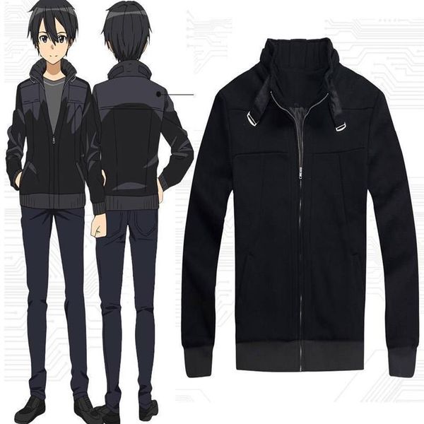 Caracteto de desenho animado Cos Sword Art Online Kirito de alta qualidade Cosplay Capuz de casaco Capuz Black Halloween200O