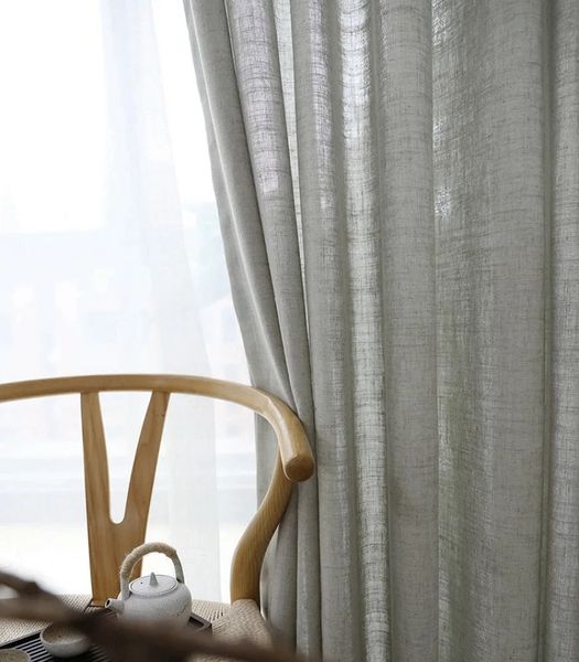 Cortina de linho japonesa tule para sala de estar quarto cor pura cortina de linho de algodão tecidos de tule personalizado tamanho curtian 240115