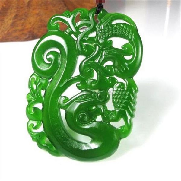 Neue natürliche Jade China grüne Jade Anhänger Halskette Amulett Lucky Dragon und Phoenix Statue Kollektion Sommer ornaments208G