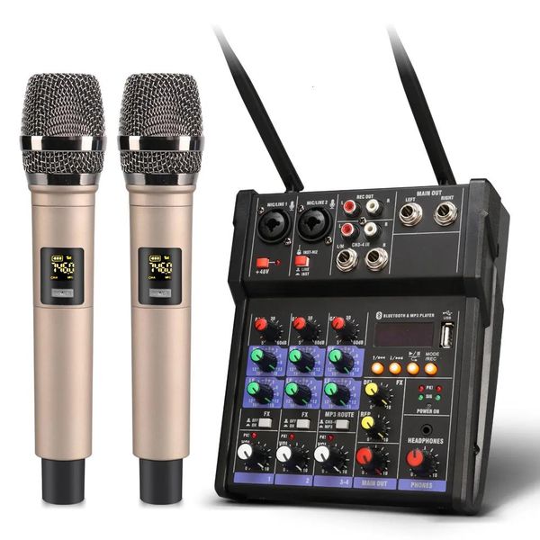 Elettronica Altra elettronica Console mixer audio a 4 canali con microfono wireless Mixing audio Bluetooth USB Mini DJ Registra trasmissione Singi
