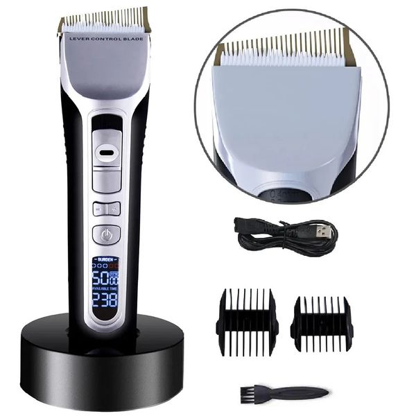 Máquina de cortar cabelo elétrica em forma única lâmina móvel aparador de cabelo display lcd recarregável usb para salão de beleza homens corte de cabelo barber240115