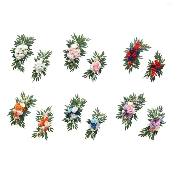 Dekorative Blumen, 2 Stück, künstliche Blumen, grüne Blätter, Herzstück, Girlande, Hochzeitsbogen für Laube, Hintergrund, Tisch, Empfang