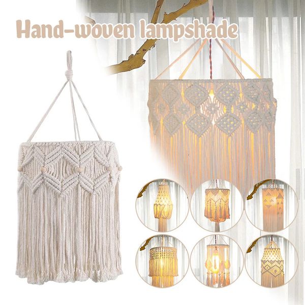 Feito à mão macrame luz sombra lustre pendurado capa de lâmpada corda algodão boho chique decoração abajur tapeçaria macrame tecido tapeçaria 240115