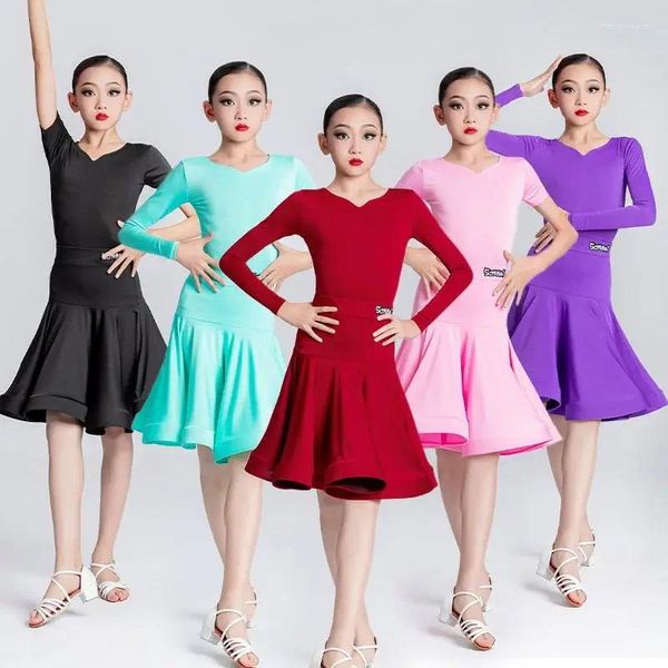 Abbigliamento da palco Ragazze Sala da ballo Abiti da ballo latino Costumi per spettacoli di salsa per bambini Cha Tango Costume da vestito Abito da valzer moderno