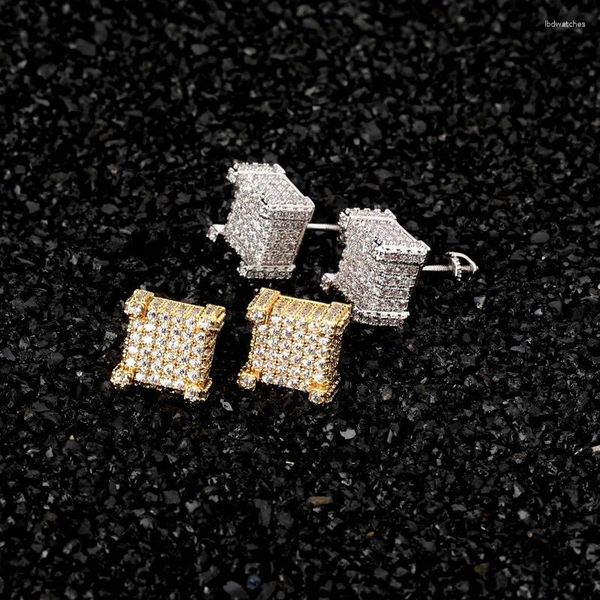 Orecchini a bottone Luxury Pure 925 Sterling Silver Cubo Hiphop Uomo Donna Orecchino Pieno Zircone Diamante Plaitnum Placcatura Pin a vite