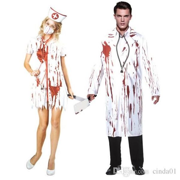 Médico enfermeira cosplay feminino masculino halloween blooded tema traje vestido roupas festa palco wear308b