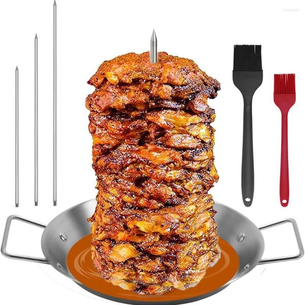 Ferramentas espeto vertical brasileiro churrasco suporte prato de aço inoxidável espeto removível escovas para assar bife