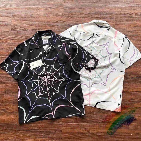 Camisas casuais masculinas Spider Web Imprimir Wao Maria Camisas Homens Mulheres Streetwear Hawaiian Beach Lapel Shirtyolq