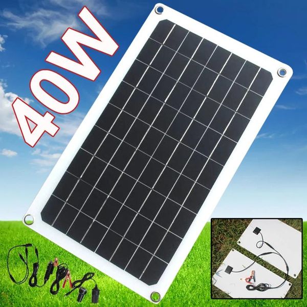Aksesuarlar 40W Güneş Panel Kiti 18V Monokristalin Güç Taşınabilir Açık Güneş Hücre Araba Araba Gemi Kamp Yürüyüş Seyahat Telefon Pil Şarj Cihazı