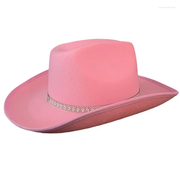 Berretti Cappello Fedora con decorazioni in strass leggero per donna Uomo Berretto da cowboy traspirante con cappelli casual in feltro Jazz Western a tesa Dropship