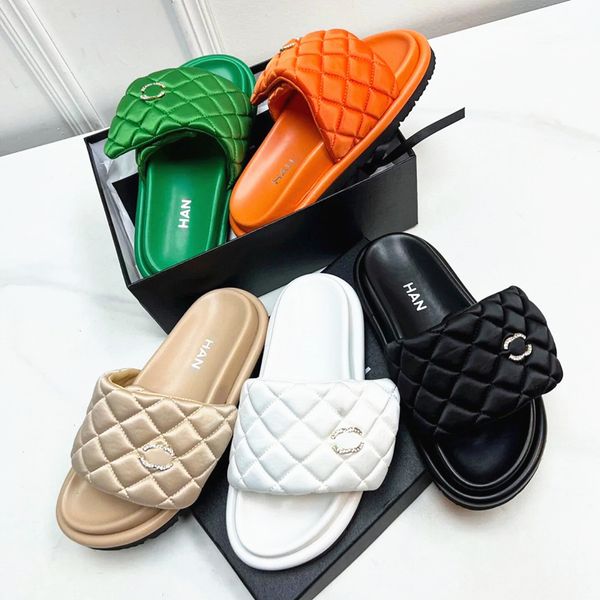 Mulher diamante plataforma pão praia sandale tazz chinelo duplo preto slide mens designer de luxo casual sapato ao ar livre flip flop couro sliders verão mocassim sandália