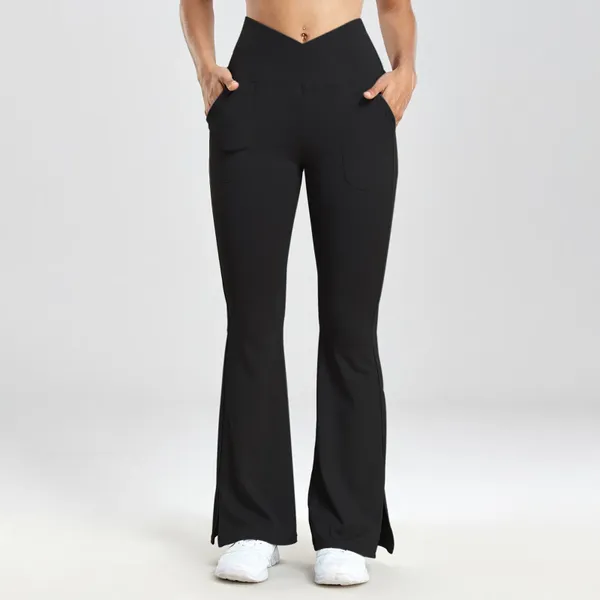 Damenhose, Damen, Fitness, Sport, Yoga, langes, breites Bein, geteilt, eng, Schlaghose, V-Form, hohe Taille, lässig, Streetwear