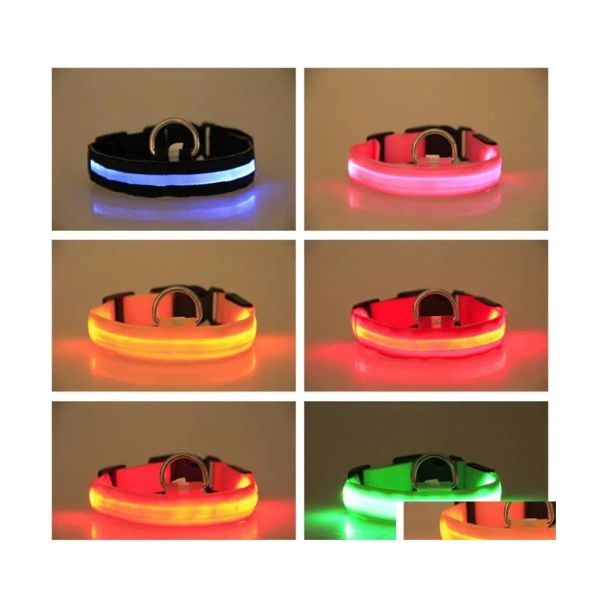 Collari per cani Guinzagli Collare per animali domestici in nylon a led Luce di sicurezza notturna Lampeggiante Bagliore nel buio Piccolo Sxl Dbc Consegna a goccia Giardino domestico Suppl BJ