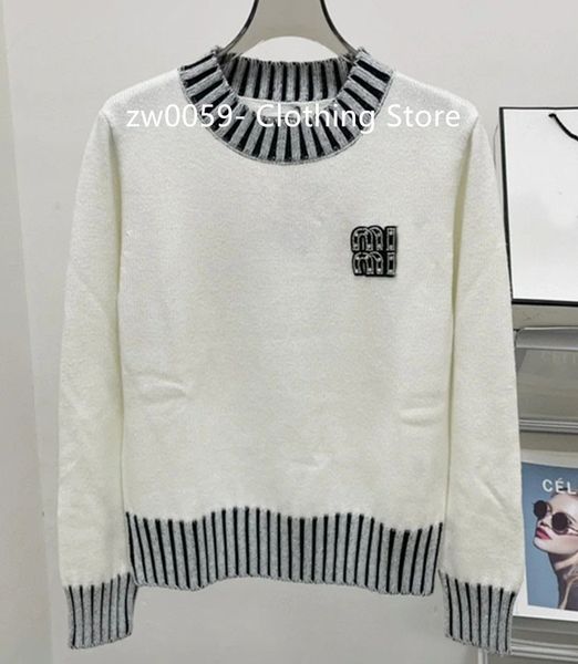 Damenpullover, trendiges, langärmliges Oberteil, High-End-Slim-Fit-Pullovermantel, weißer, dünner Strickpullover für Damen, italienische Luxusmarke, Designer-Pullover mit 3D-Buchstabenstickerei