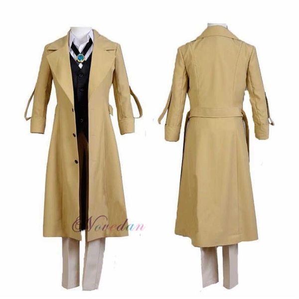 Bungo Stray Dogs Dazai Osamu Cosplay Anime Costume Giacca lunga Cappotto Suit Uomini adulti Costume di Halloween Natale Y0903273J