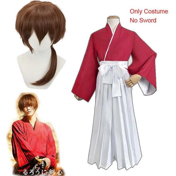 Himura Kenshin Costume Cosplay Rurouni Kenshin Parrucca Cosplay Uomini e Donne In Abiti Kendo Halloween Kimono Set Completo Y0903304k