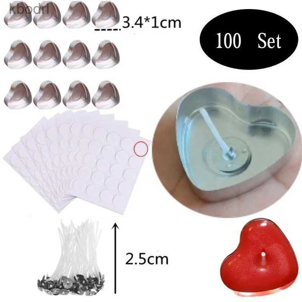 Craft Araçları 100 Set Kalp Şeklinde Boş Alüminyum Tealight Mum Balmumu Tenekeleri Kılıf Kılıfları Konteyner Kalıpları DIY Mum Yapma Aracı YQ240115