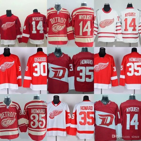 Personalizado Mens Mulheres Juventude Detroit Red Wings 14 Gustav Nyquist 30 Osgood 35 Jimmy Howard Melhor Qualidade Vermelho Branco Hóquei no Gelo Jerseys Frete Grátis